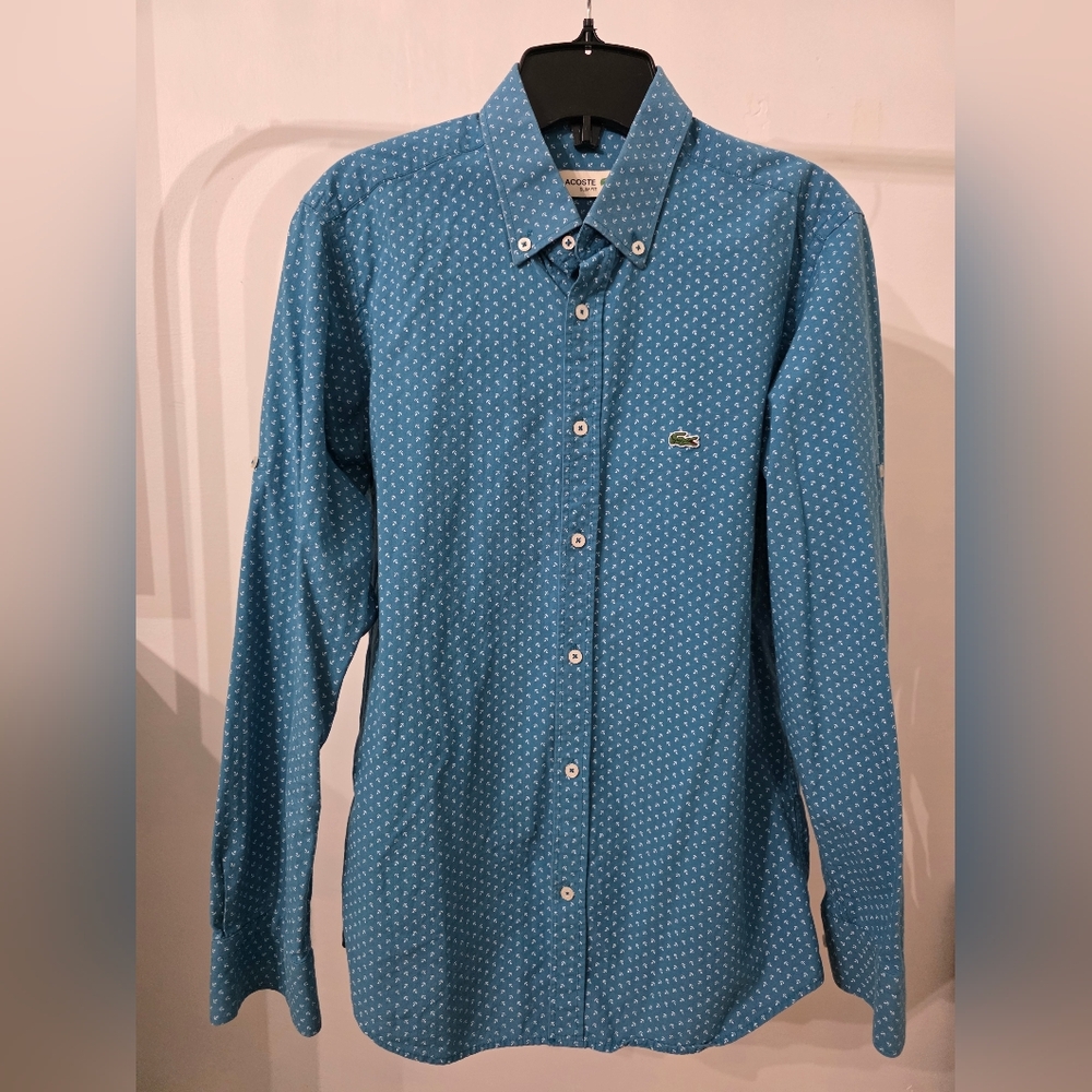 Lacoste Men's Teal Patterned Button Down Shirt